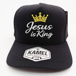 Jesus Is King Black Snapback Hat Religious Curved Bill Cap